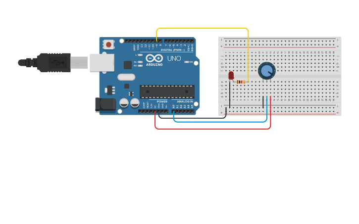 Circuit design Potansiyometre ile LED Parlaklığı Ayarlama - Tinkercad
