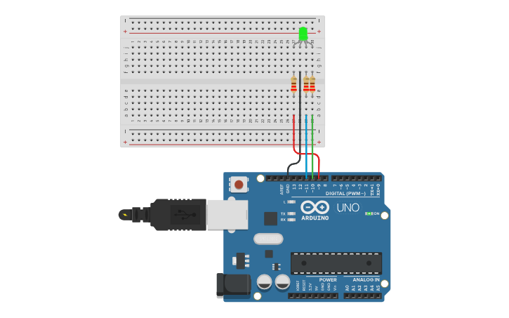 Circuit design 18a_RGB LED Color Mixing (use tinkercad simulator ...