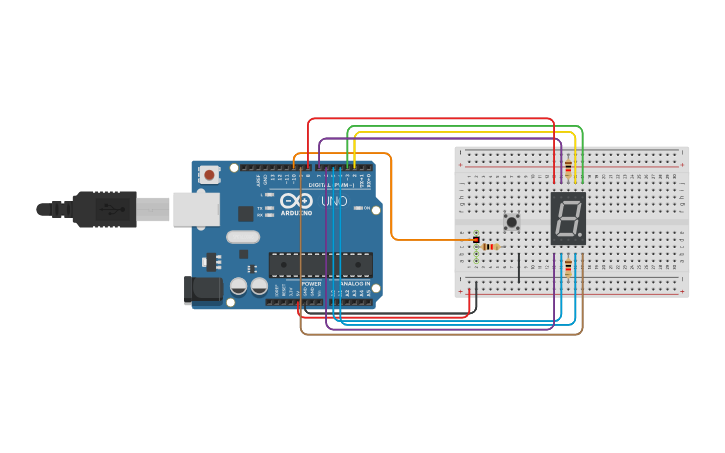 Circuit design Simple Counter with 7-segment Display and Button - Tinkercad