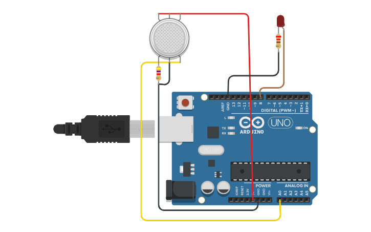 Circuit design Gas Sensor + LED with Arduino - Tinkercad