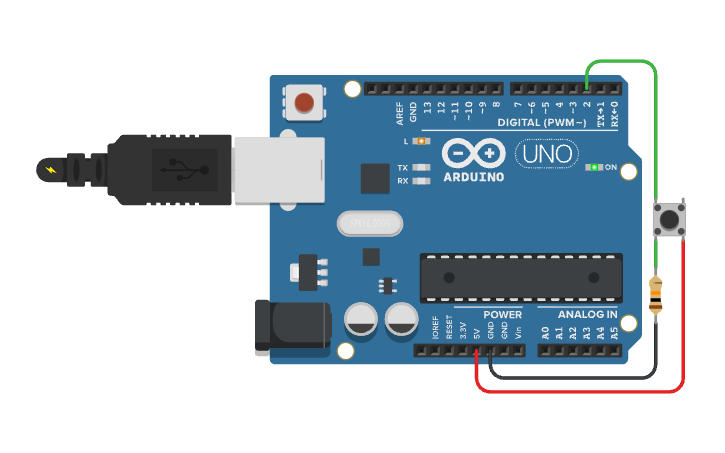 Circuit design DeBounce momentary button - Tinkercad