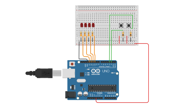 Circuit design LED Chaser - Tinkercad