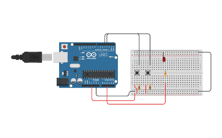 Circuit design Circuito LED con 2 pulsadores - Tinkercad