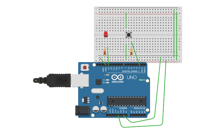 Circuit design LED button - Tinkercad