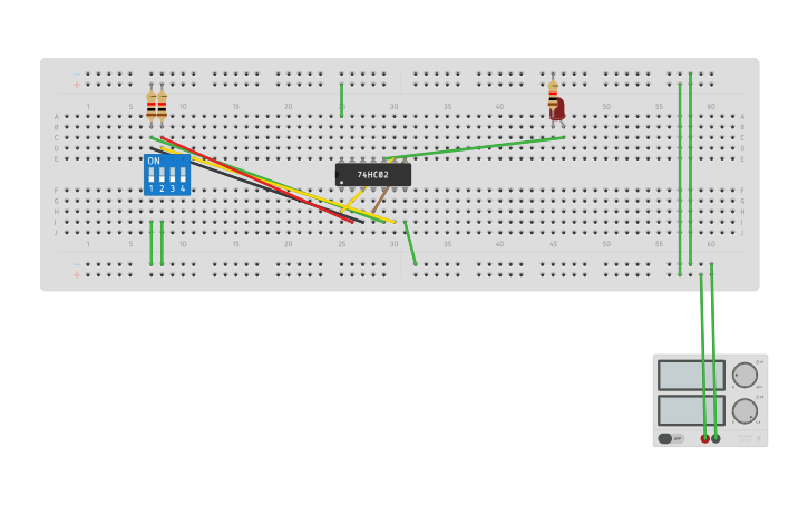 Circuit design AND using NOR - Tinkercad