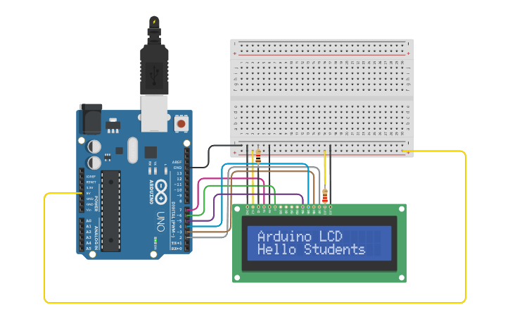 Circuit design Interface 16 x 2 LCD with Arduino - Tinkercad