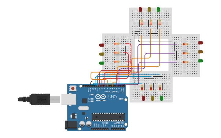 Circuit design Traffic Light - Tinkercad