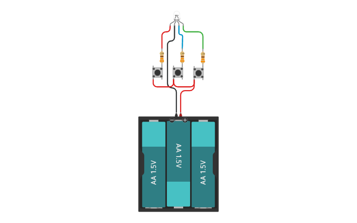 Circuit design Control de un LED RGB con tres Pulsadores - Tinkercad