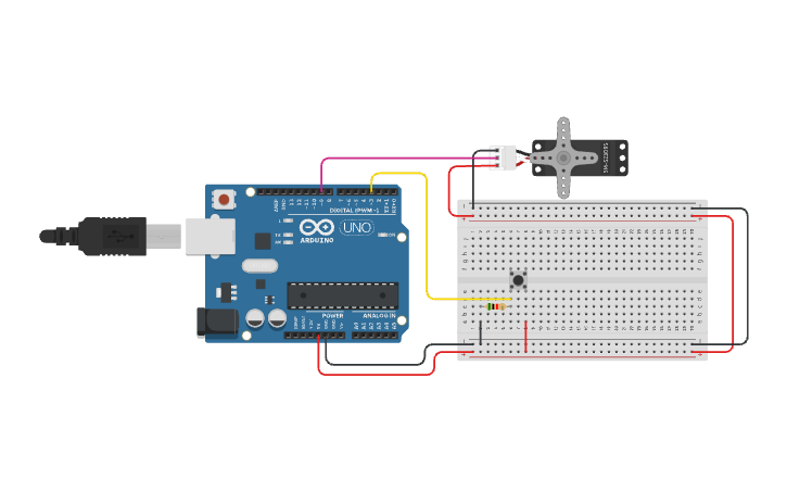 Circuit design Servo Motor Circuit with On Off Button - Tinkercad