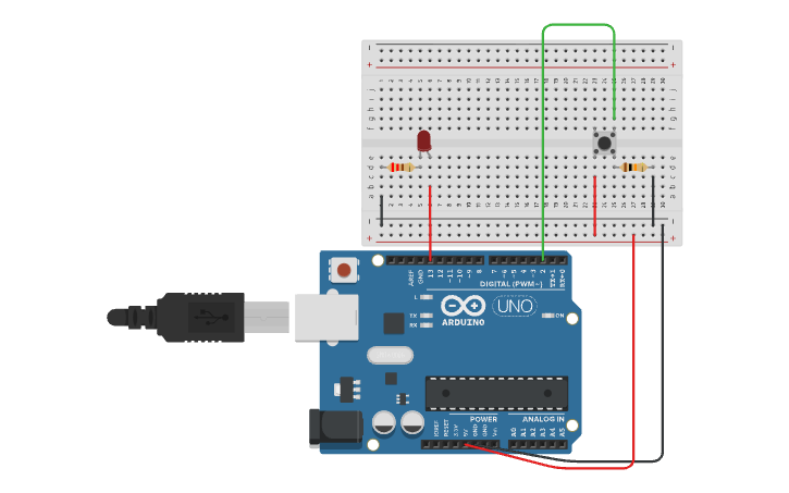 Circuit design Button with State Detection - Tinkercad