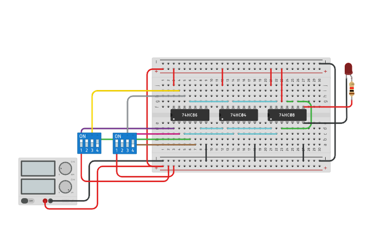 Circuit design comparador 3 bits - Tinkercad