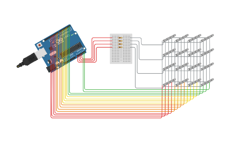 Circuit design 4x4 Led Cube - Tinkercad