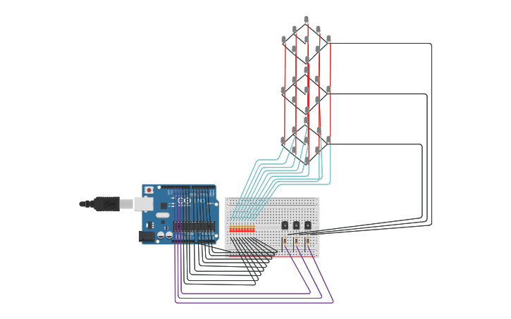 Circuit design Copy of Cubo led 3x3x3 - Tinkercad