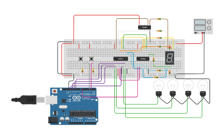 Circuit design Arduino - Contatore modulo 10 - Tinkercad