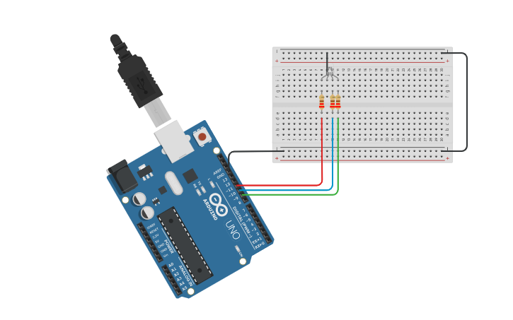 Circuit design RGB LED Color Mixing With Arduino in Tinkercad - Tinkercad