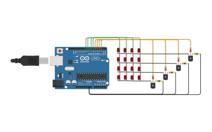 Circuit design Arduino 4x4 Square segment - Tinkercad