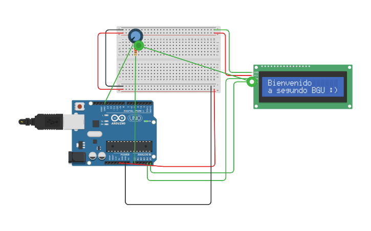 Circuit design Copy of Ejercicios LCD 16x2 i2C - Tinkercad
