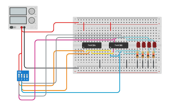 Circuit design 2x4 Decoder - Tinkercad