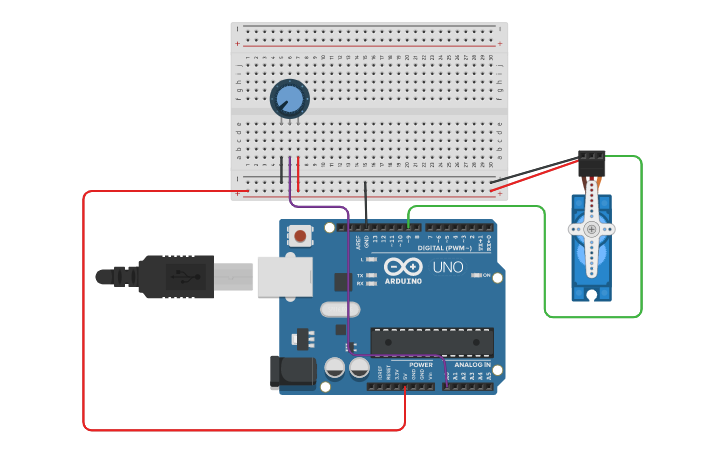 Circuit design Potentiometer + Servo - Tinkercad