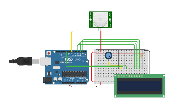 Circuit design PIR Sensor with LCD FINAL - Tinkercad