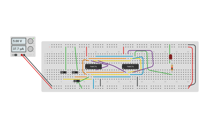 Circuit design 4-bit Serial in Serial out shift register - Tinkercad