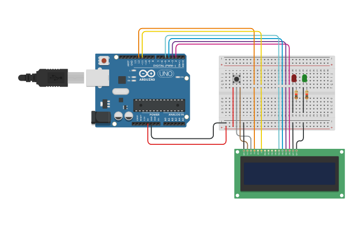 Circuit design leds e lcd - Tinkercad