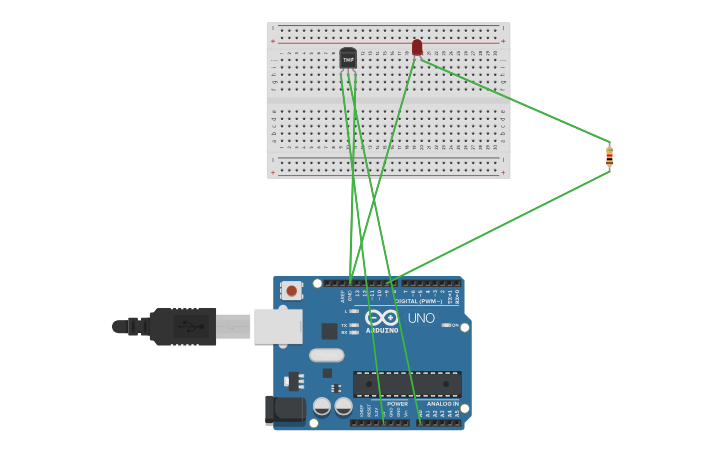 Temp Sensor Led Circuit Module Circuit design Temperature sensor with LED - Tinkercad