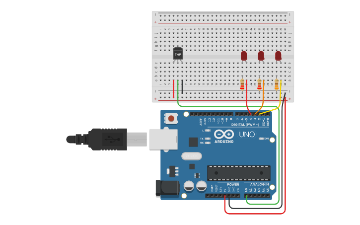 Circuit design Temperature Sensor LED - Tinkercad