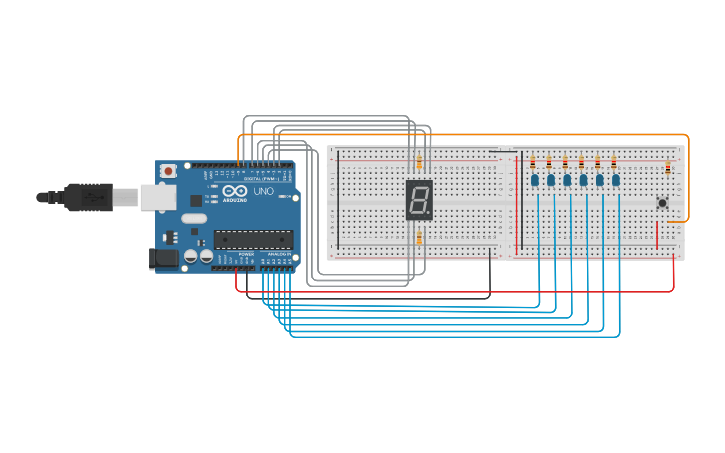 Circuit design DISPLAY DE 7 SEGMENTOS - 6 LEDS - Tinkercad