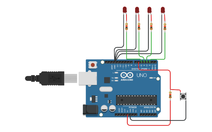 Circuit design CIRCUITO. SECUENCIA DE LEDS - Tinkercad
