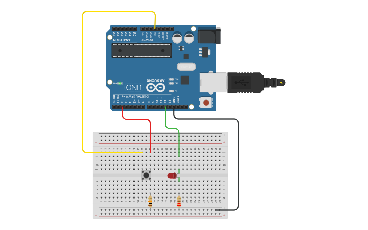 Circuit design pulsador y led - Tinkercad