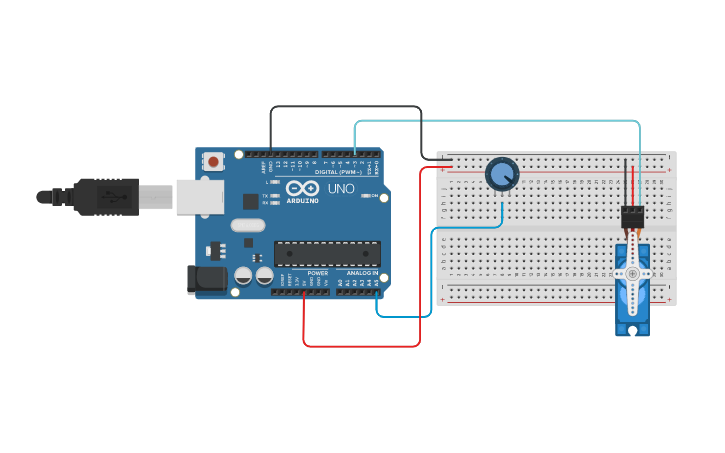 Circuit design potentiometer and servo motor - Tinkercad