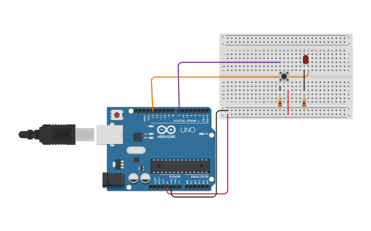 Circuit design Turn on led using button - Tinkercad