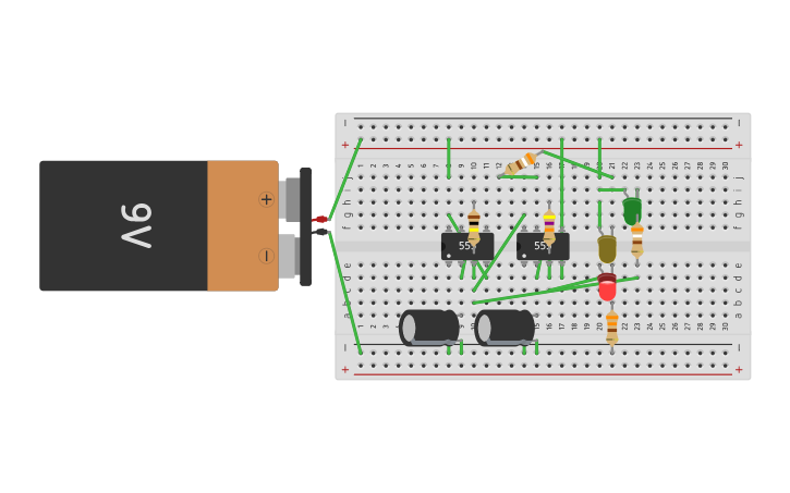 Circuit design Automatic Traffic Light W/ 555 IC W/ Breadboard - Tinkercad