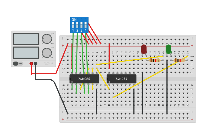 Circuit design 4 Bit ODD EVEN PARITY CHECKER Rajdeep - Tinkercad