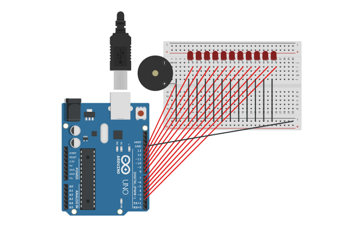 Circuit design Knight Rider - Tinkercad