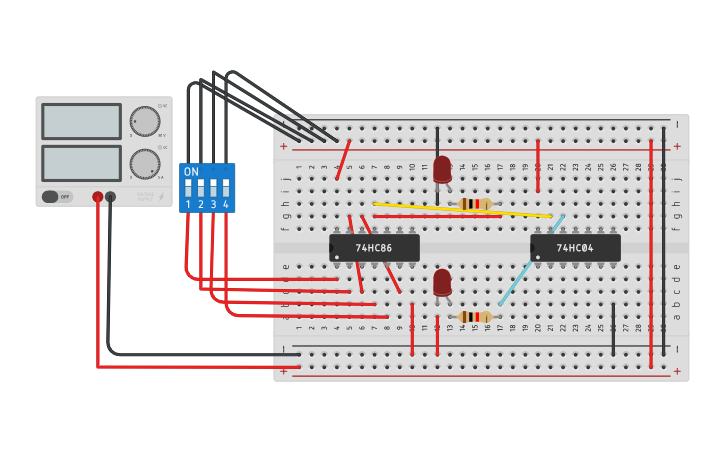 Circuit design even odd parity - Tinkercad