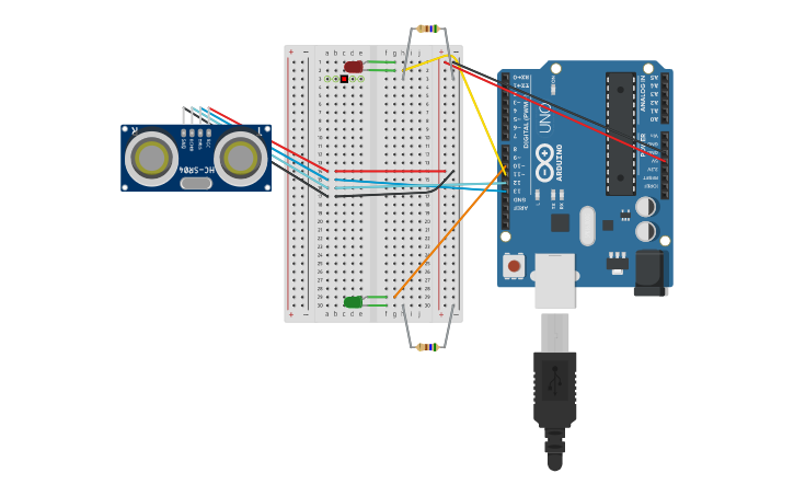 Circuit design Arduino Ultrasonic Sensor - Tinkercad