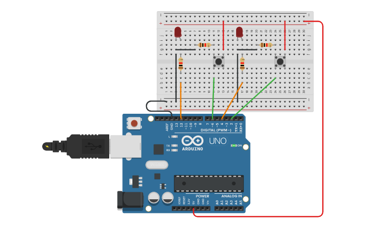Circuit design Leds con pulsadores - Tinkercad