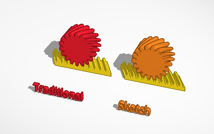 3D design Rack and Pinion Gear Demo Traditional vs Sketch - Tinkercad
