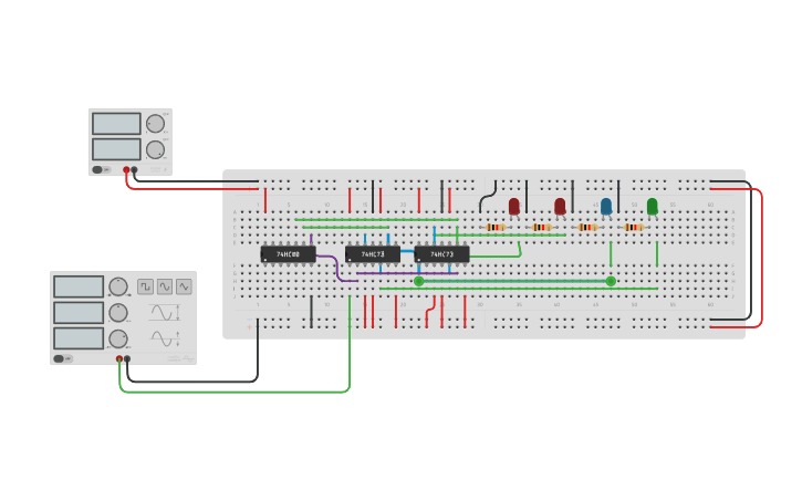 Circuit design Copy of 3bit asynchronous jk ff down counter - Tinkercad