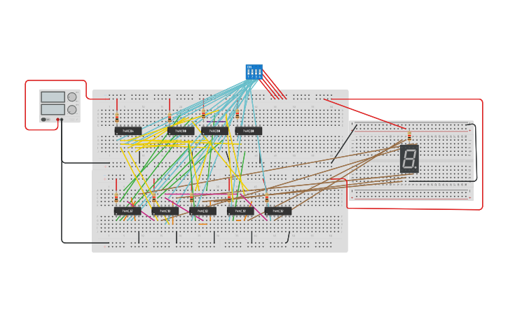 Circuit design BCD to 7-Segment Display using the Logic Gates - Tinkercad