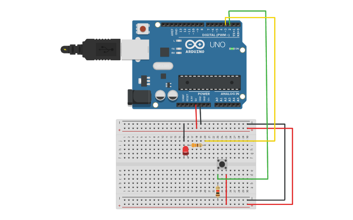 Circuit design p2 (Apagado-encendido de led con pulsador.) - Tinkercad