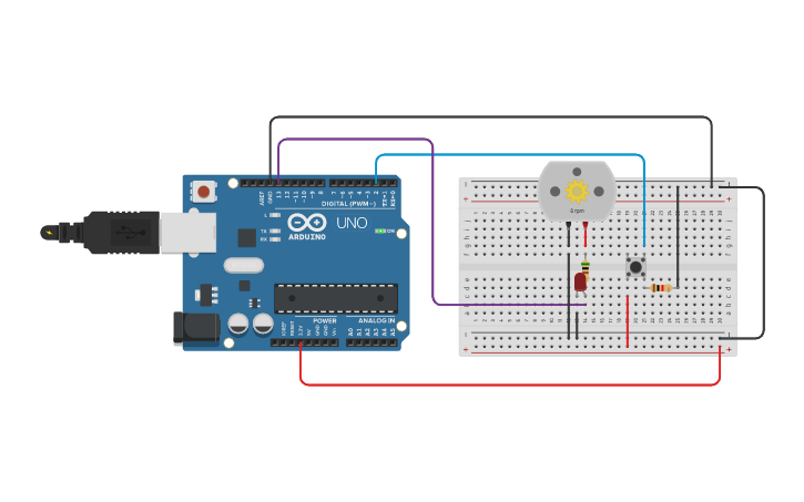 Circuit design motor and toggle button - Tinkercad
