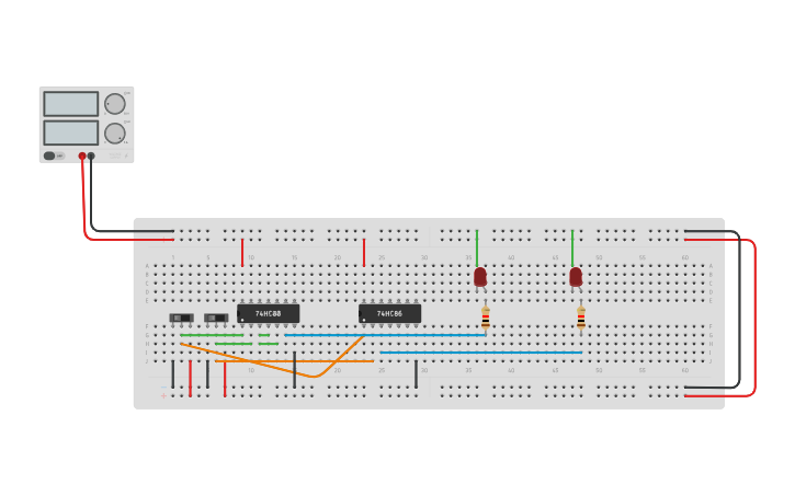 Circuit design HALF ADDER - Tinkercad
