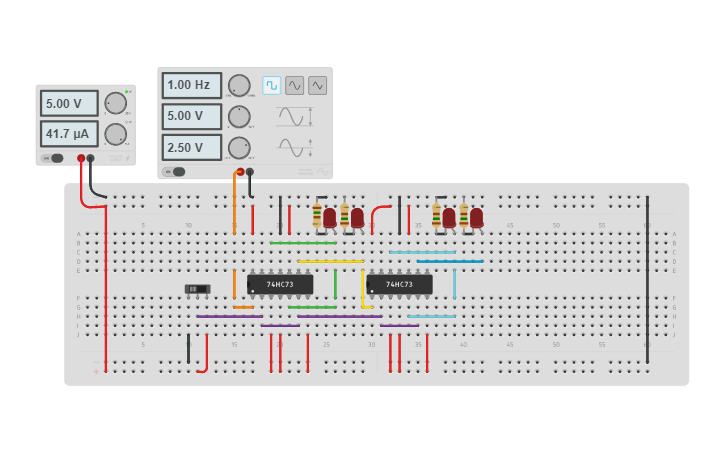 Circuit design Binary ripple counter - Tinkercad