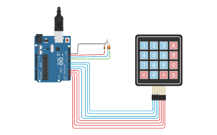 Circuit design Copy of keypad 4x4 - Tinkercad