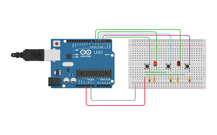 Circuit design Button Game show - Tinkercad