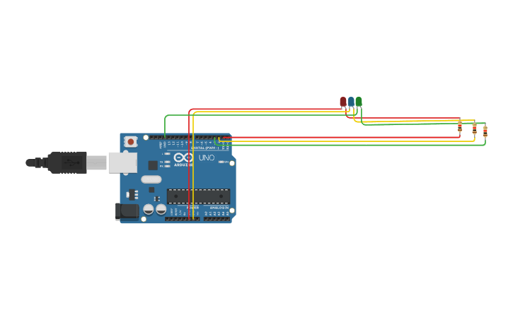 Circuit design LED traffic light - Tinkercad