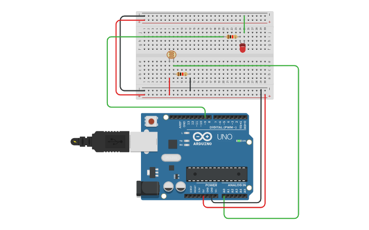 Circuit design LED Light control - Tinkercad